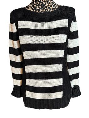 Calvin Klein Black & White Striped Crewneck Sweater